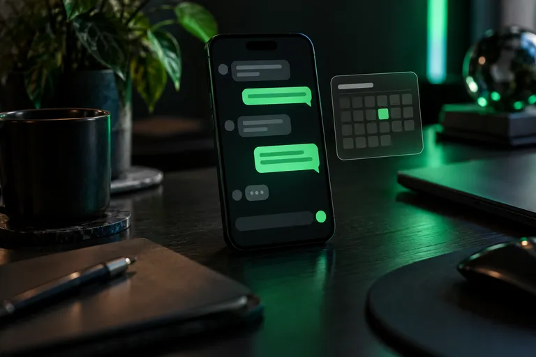 Celular com uma conversa de atendimento aberta sobre a mesa