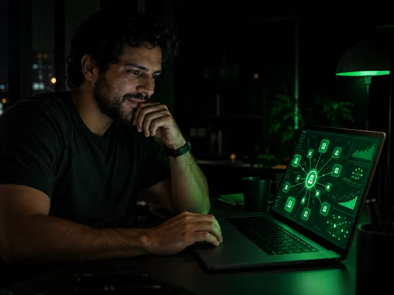Empreendedor acompanha no notebook o painel dos agentes