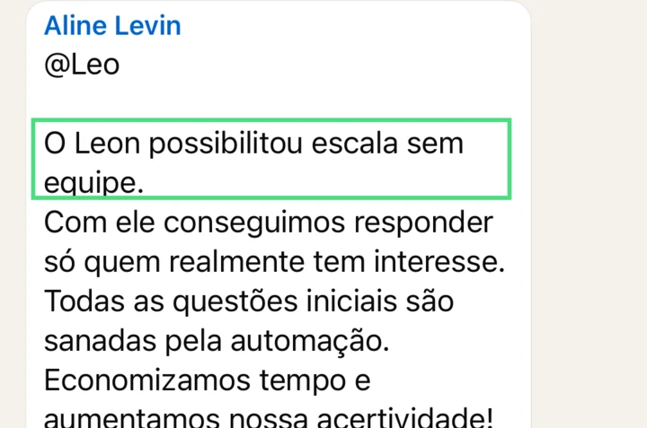 Mensagem de Aline sobre o agente