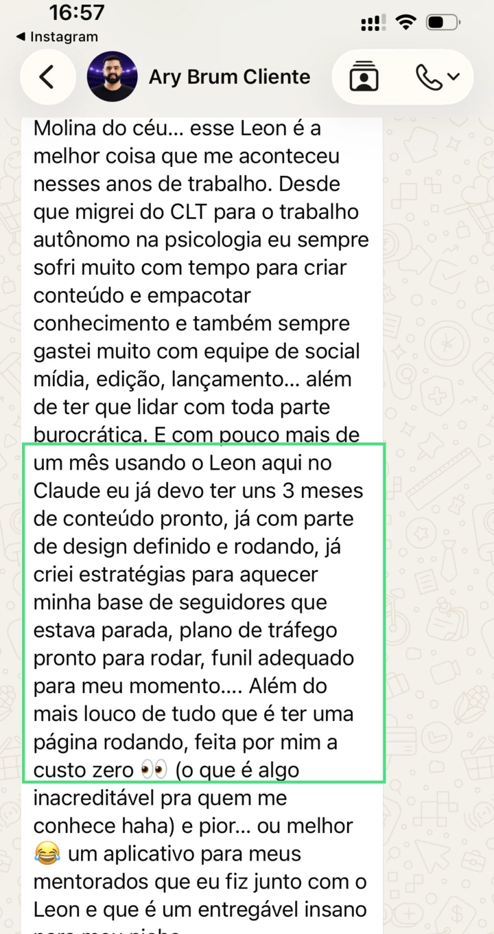 Mensagem de Ary sobre o agente