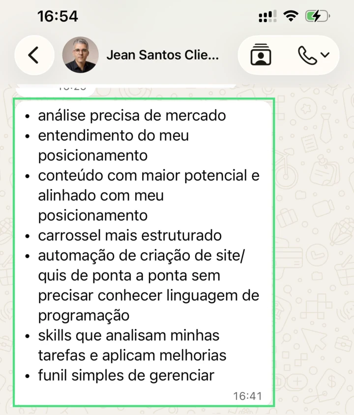 Mensagem de Jean sobre o agente