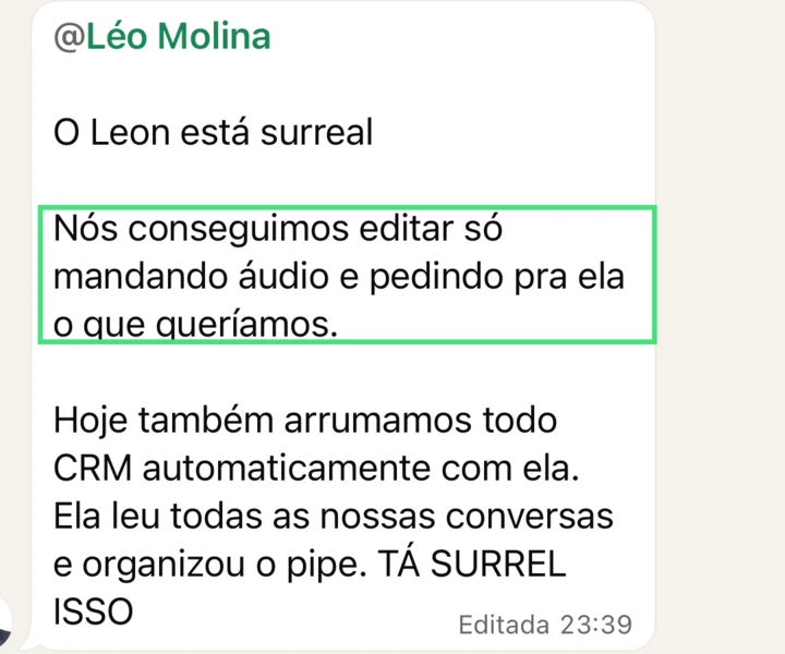 Mensagem de Sócio IA sobre o agente